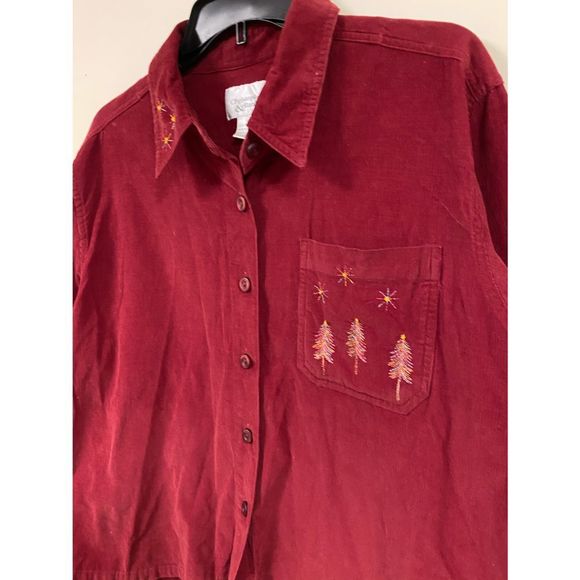 Vintage Red Christmas Corduroy Shirt Christopher and Banks Size Large - Picture 4 of 8